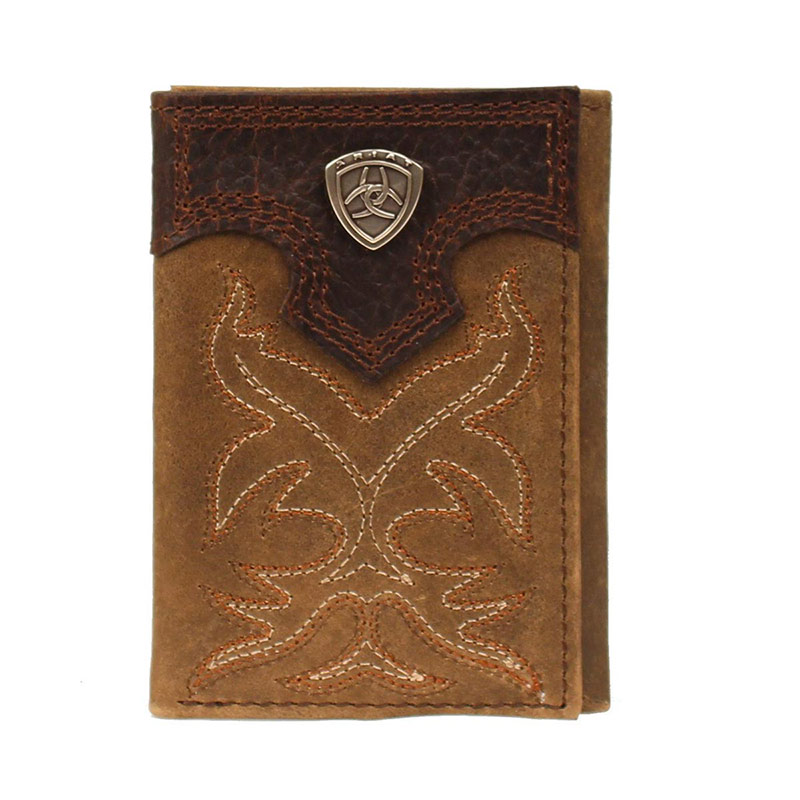 Men's Ariat Shield Tri-Fold Medium Brown Wallet - Gebo's