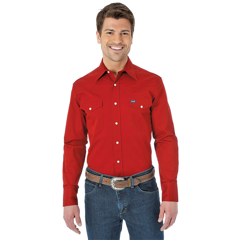 Men's Wrangler Advanced Comfort Red Long-Sleeve Work Shirt - Gebo's