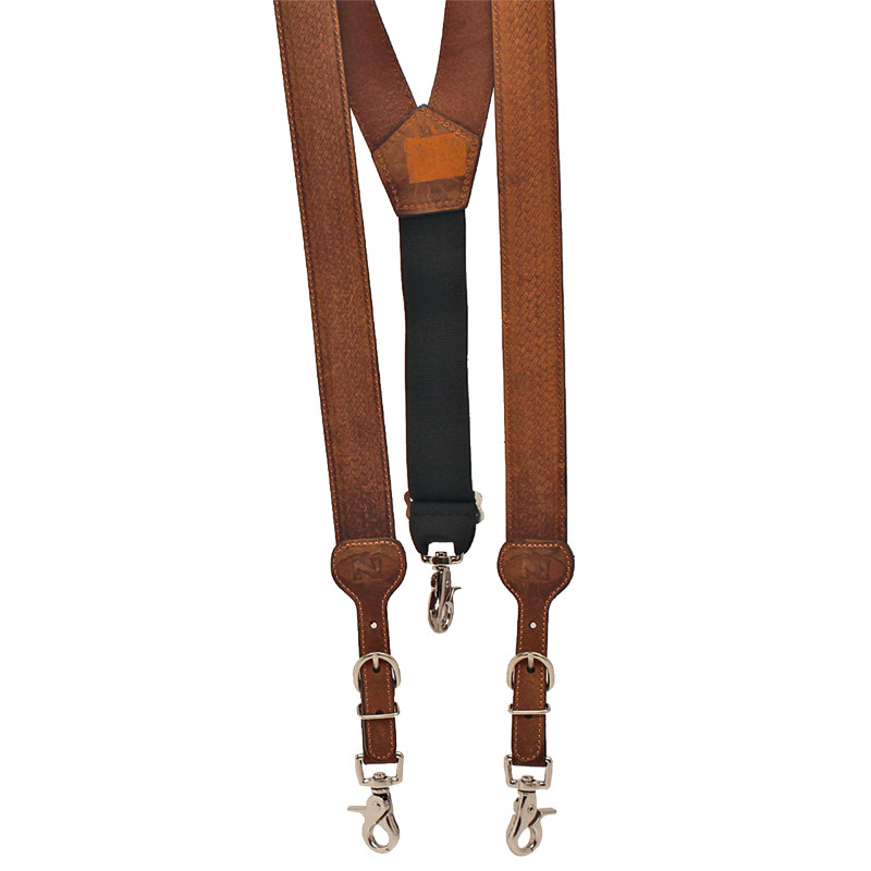 Men’s Nocona Brown Leather Galluses Suspenders - Gebo’s