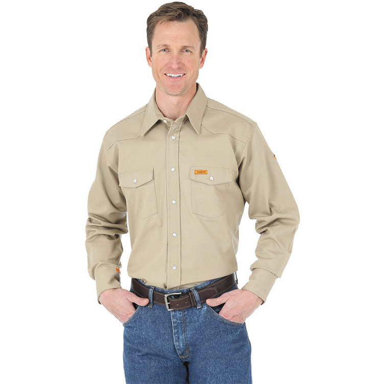 Men's Wrangler FR Khaki Twill Long-Sleeve Shirt - Gebo's