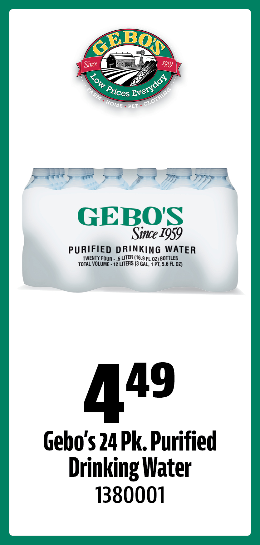 Gebo’s 24 Pk. Purified  Drinking Water